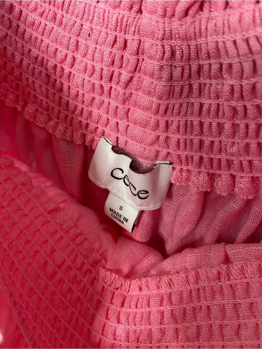 CECE Off-Shoulder Smocked Linen Blend Pink Women's Top! 💗 - Picture 7 of 8